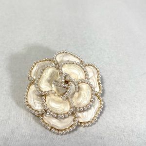 White camellia pearl enamel brooch